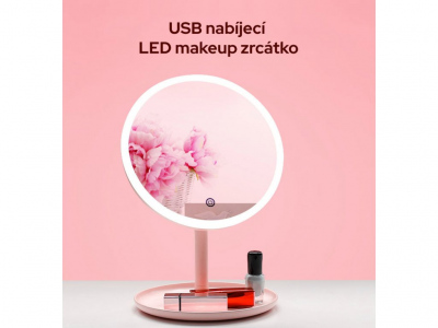 LED kosmetické makeup zrcátko kulaté velké růžové