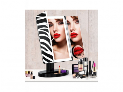 Třípanelové kosmetické make-up zrcátko s led osvětlením velké ZEBRA