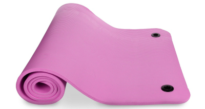 Karimatka na cvičení NBR YOGA MAT 185x80x1 cm s otvory na zavěšení růžová