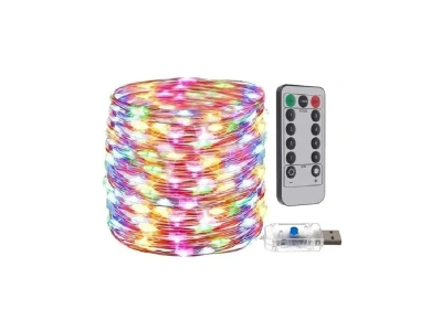 LEDSolar 300 Vánoční řetěz 30m USB s háčky, 300 LED, dálkové ovládání, Multicolor