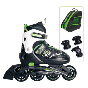 Muuwmi SET nastav. dětské inline brusle, zelené vel. 29-32, chrániče,taška