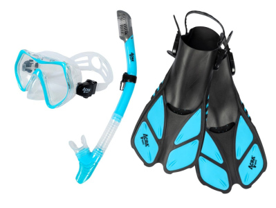 Šnorchlovací set 3 v 1, SVĚTLE MODRÝ, L/XL, ploutve 42-47, maska, šnorchl