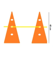 2x kužel s dírami v. 48cm, tyčka 1m → 1x PŘEKÁŽKA