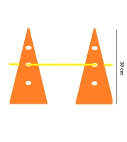 2x kužel s dírami v. 30cm, tyčka 1m → 1x PŘEKÁŽKA