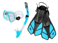 Šnorchlovací set 3 v 1, SVĚTLE MODRÝ, L/XL, ploutve 42-47, maska, šnorchl