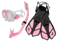 Šnorchlovací set 3 v 1, DĚTSKÝ, RŮŽOVÝ, obsahuje masku, ploutve a šnorchl